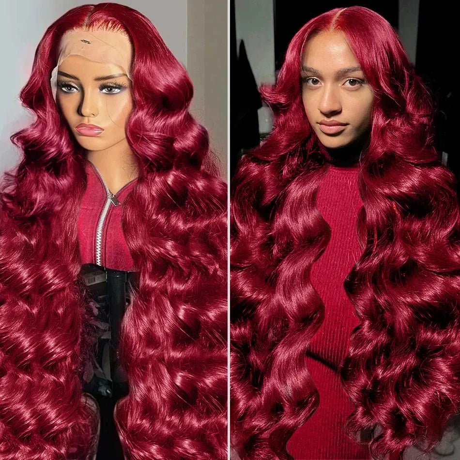 Body Wave Burgundy Human Hair Wigs Lace Front Wig