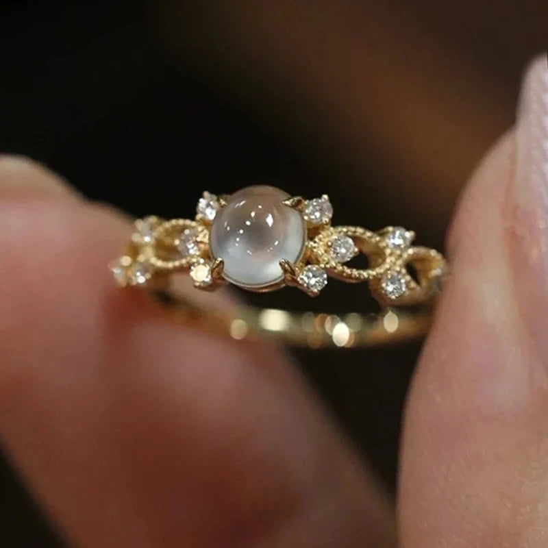 Round Imitation Opal Finger Ring