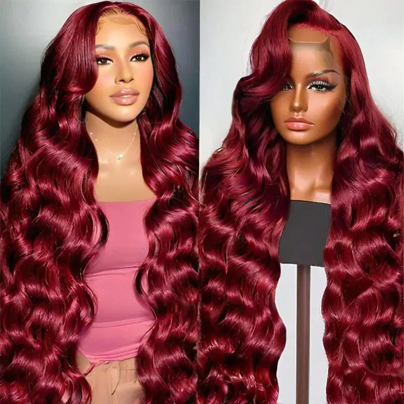 Body Wave Burgundy Human Hair Wigs Lace Front Wig