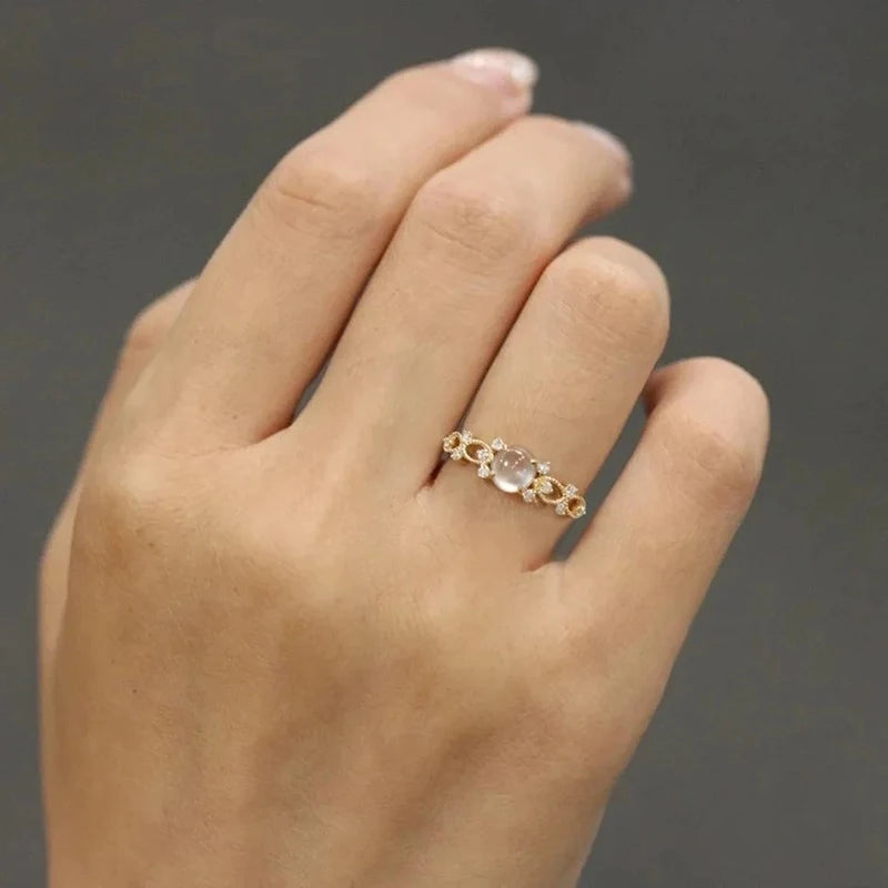 Round Imitation Opal Finger Ring