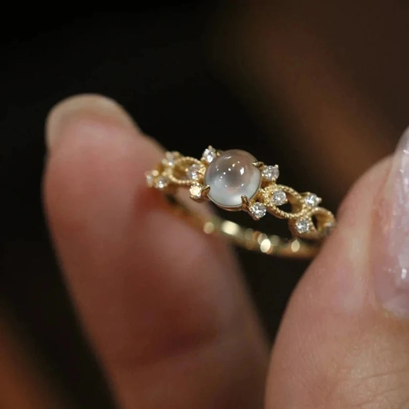 Round Imitation Opal Finger Ring