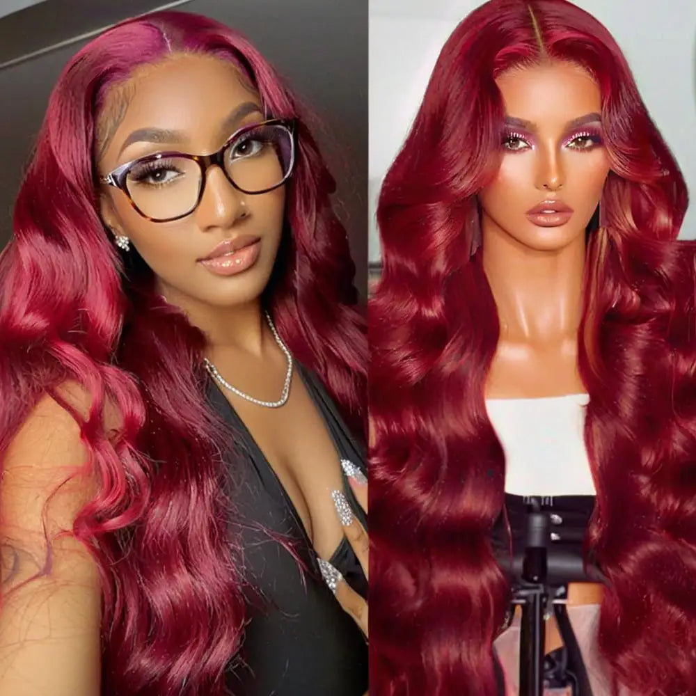 Body Wave Burgundy Human Hair Wigs Lace Front Wig
