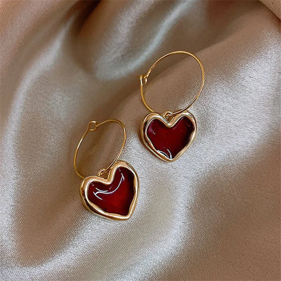 Sweet Burgundy Enamel Heart Earrings