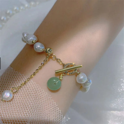 Natural Stone Pearl Pendant Bracelet