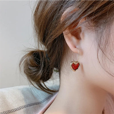 Sweet Burgundy Enamel Heart Earrings