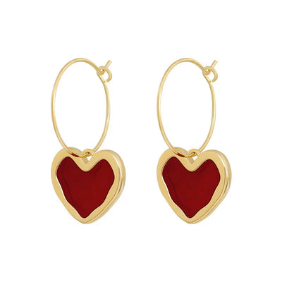 Sweet Burgundy Enamel Heart Earrings