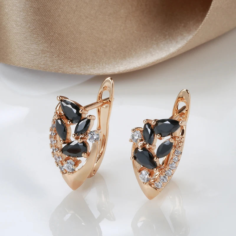 Black Zircon Golden Earrings