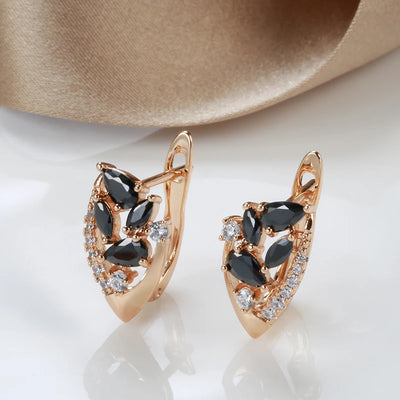 Black Zircon Golden Earrings