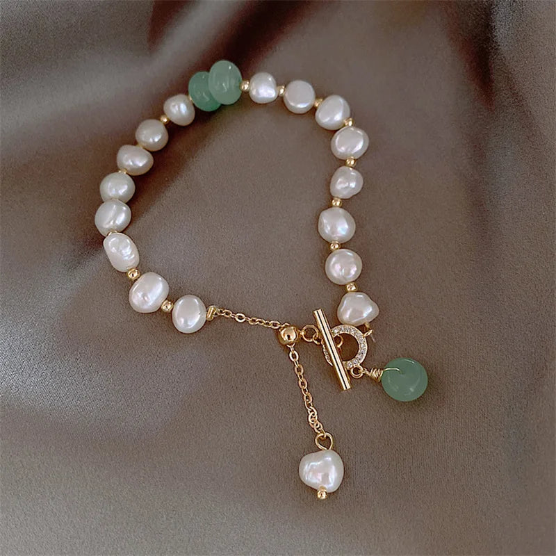 Natural Stone Pearl Pendant Bracelet