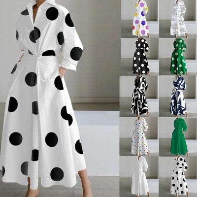 Long Sleeve Dot Print Elegant Maxi Dress