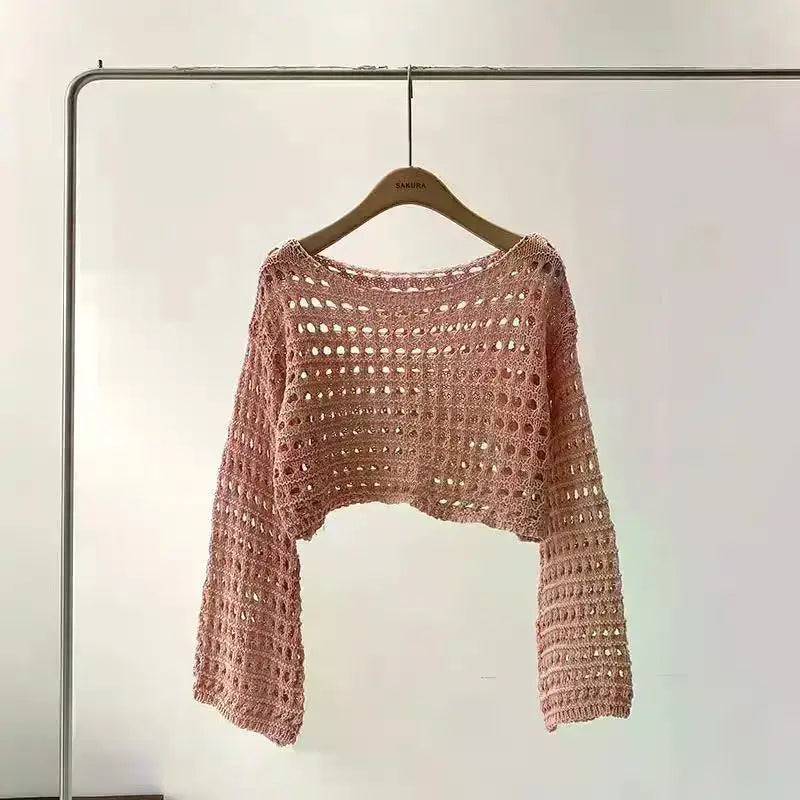 Long Sleeve Crochet Knit Top