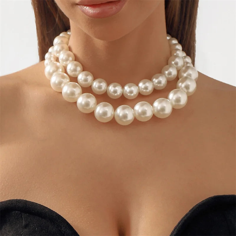 Vintage Hyperbole Double Layer Pearl Choker Necklace