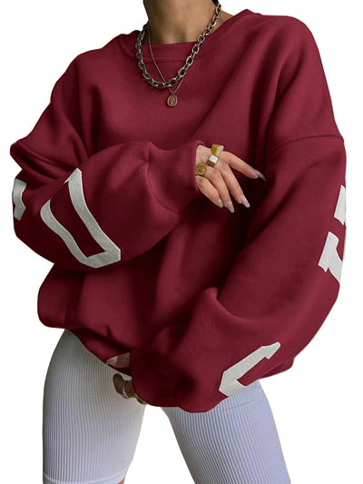 Drop Shoulder Letter Print Long Sleeve Casual Hoodie Tops