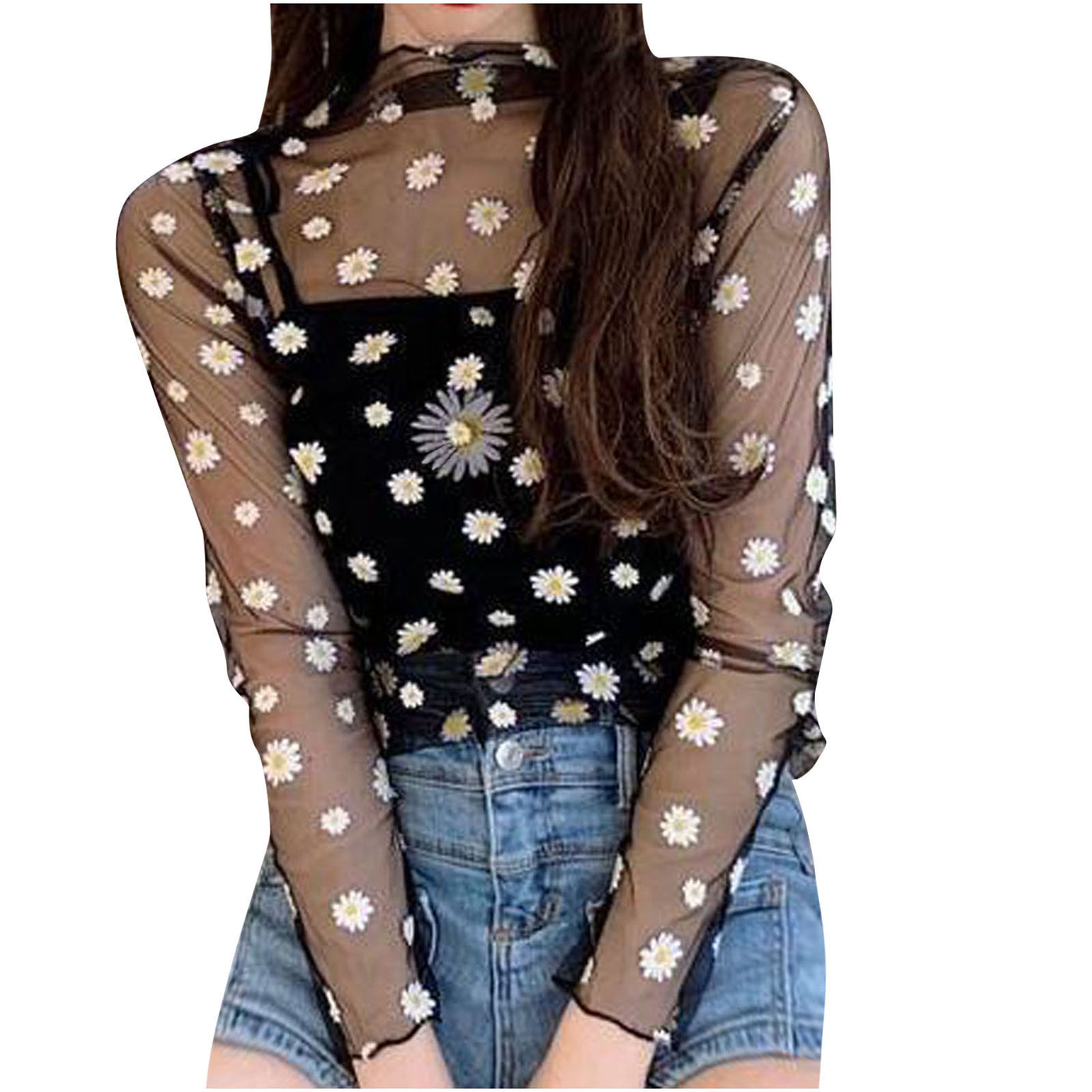 Daisy Print Perspective Blouse Shirt