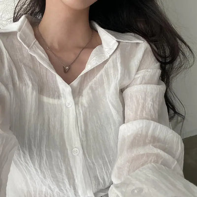 Trendy Shirt Blouse Simple Thin Pure Color Anti-UV Shirt