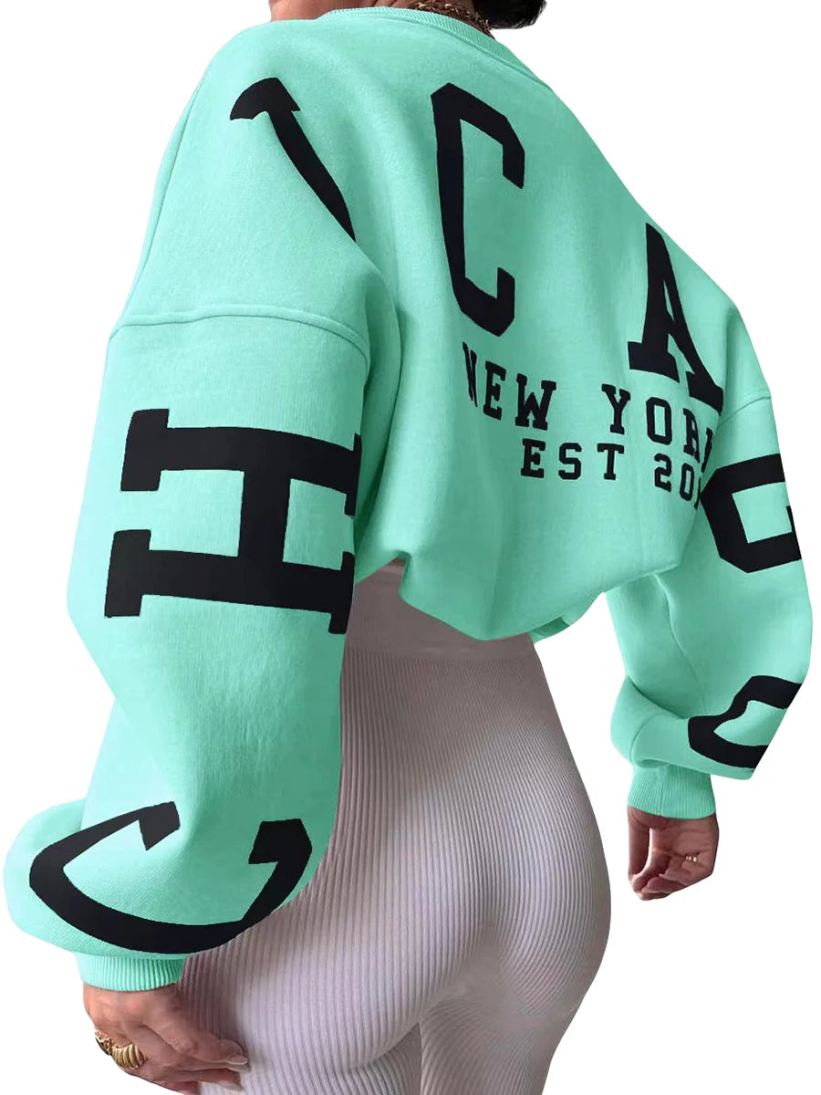 Drop Shoulder Letter Print Long Sleeve Casual Hoodie Tops