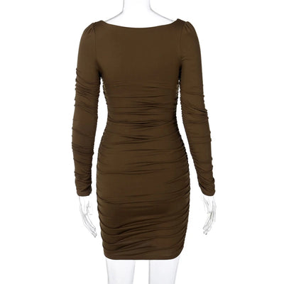 Solid Women Long Sleeve Mini Dress