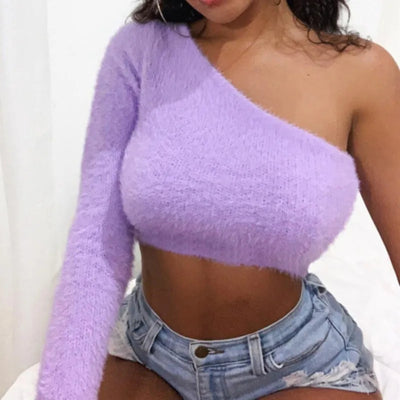 Sweater Plush Crop Tops