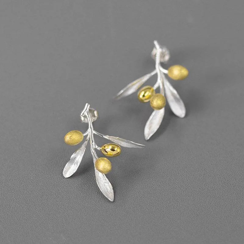 Olive Branch Plant Leaf Stud Earrings