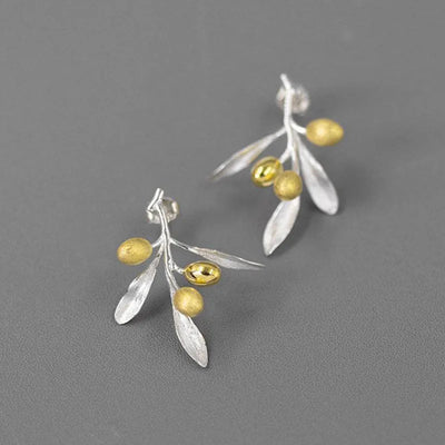 Olive Branch Plant Leaf Stud Earrings