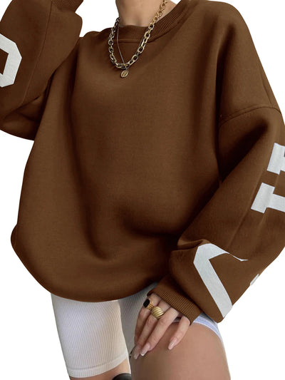 Drop Shoulder Letter Print Long Sleeve Casual Hoodie Tops