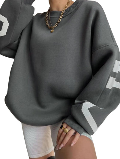 Drop Shoulder Letter Print Long Sleeve Casual Hoodie Tops