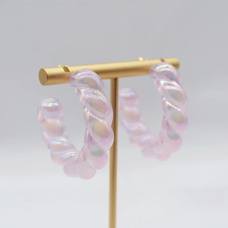 Rainbow Clear Acrylic Twist Earrings