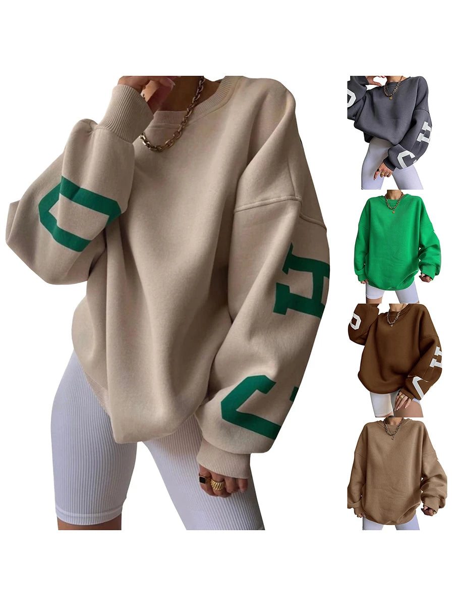 Drop Shoulder Letter Print Long Sleeve Casual Hoodie Tops