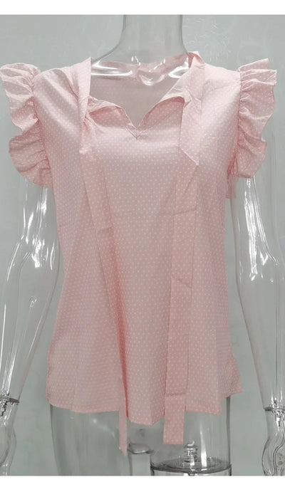 Elegant Ruffles Sleeveless Polka Pot Lace Up Tie Bow Blouses and Shirts