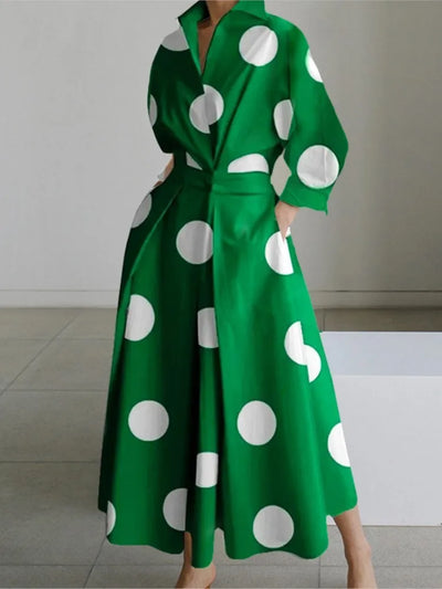 Long Sleeve Dot Print Elegant Maxi Dress