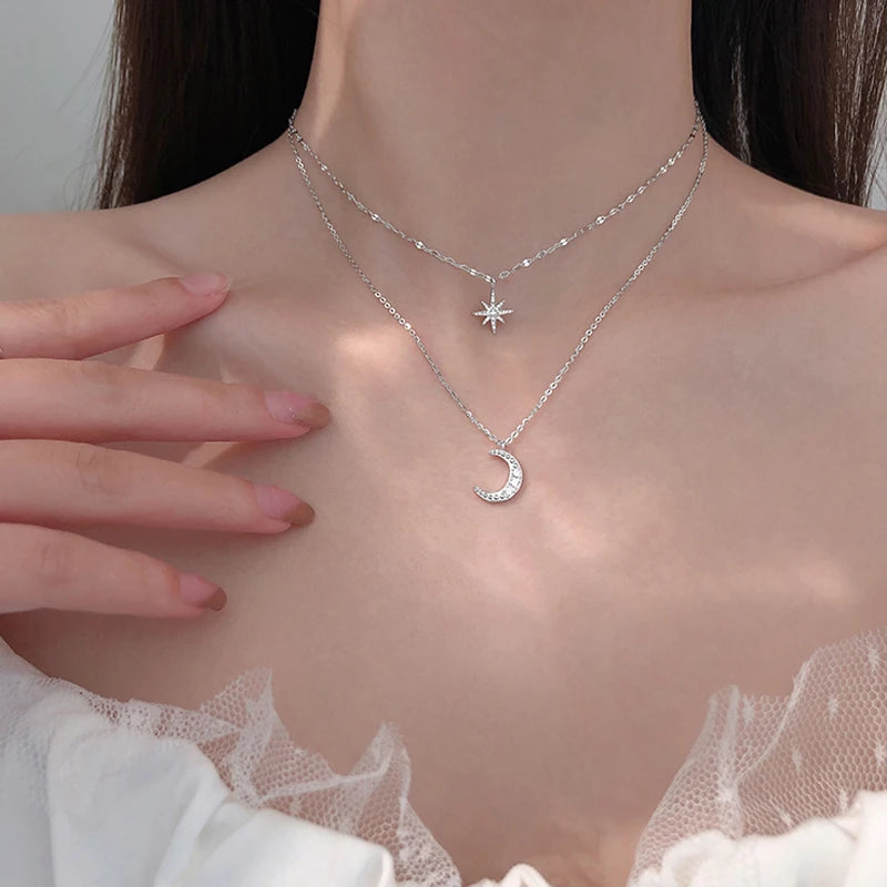 Star Chain Layer Moon Clavicle Necklace