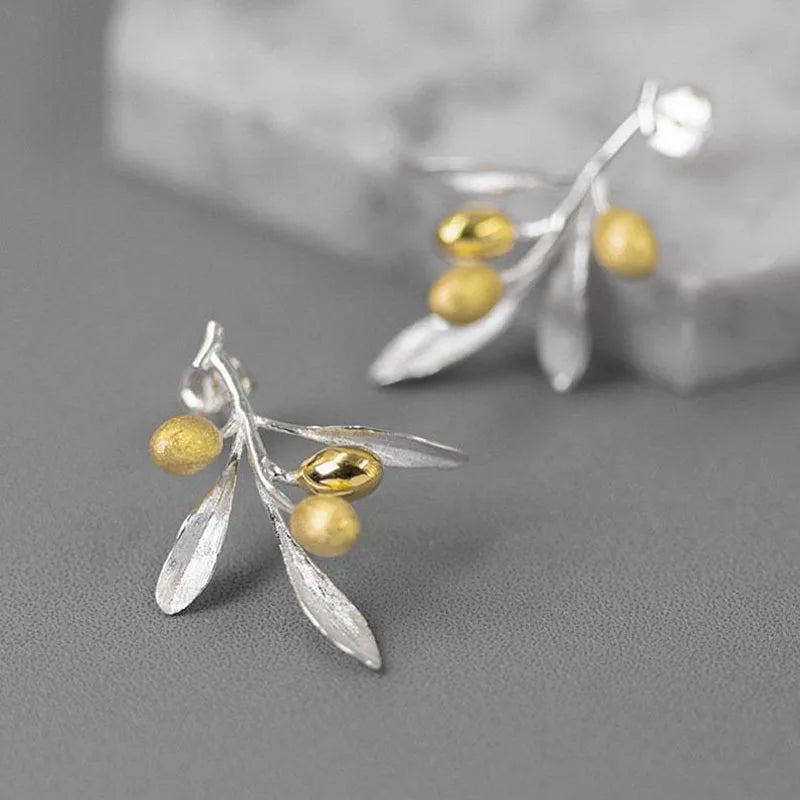 Olive Branch Plant Leaf Stud Earrings