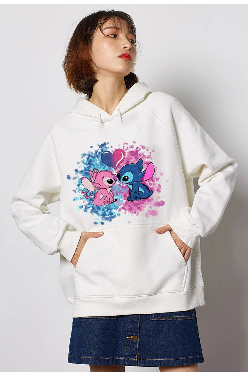 O-Neck Angel Print Hooded Sweatshirt Long Sleeves