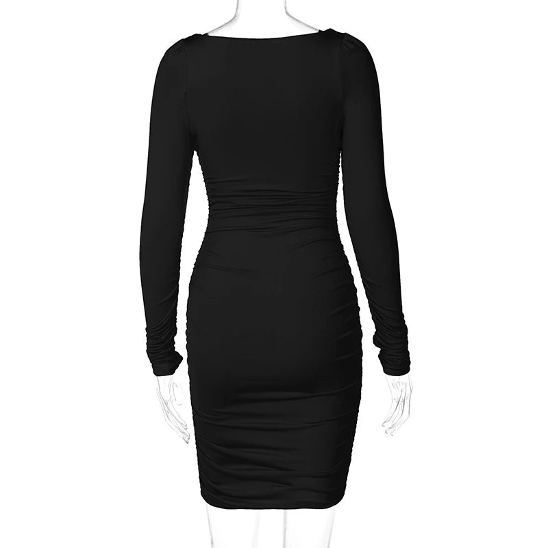 Solid Women Long Sleeve Mini Dress