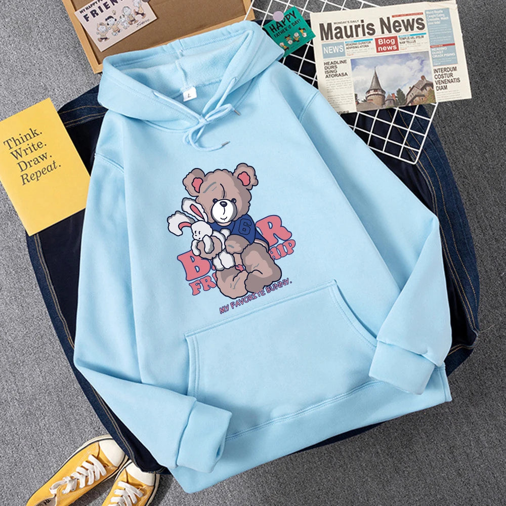 Cute Bear Embracing Rabbit Hoodie