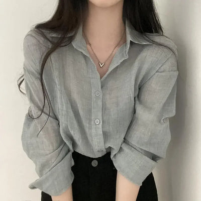 Trendy Shirt Blouse Simple Thin Pure Color Anti-UV Shirt