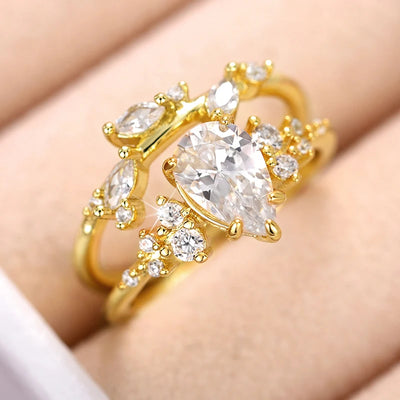 Luxury Pear Cubic Zirconia Set Rings