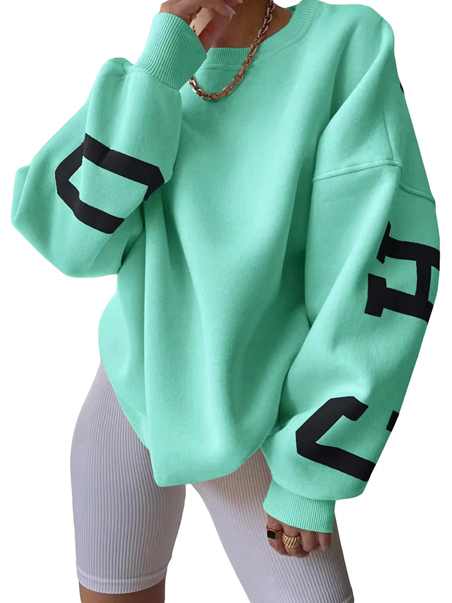 Drop Shoulder Letter Print Long Sleeve Casual Hoodie Tops