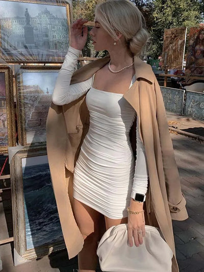 Solid Women Long Sleeve Mini Dress