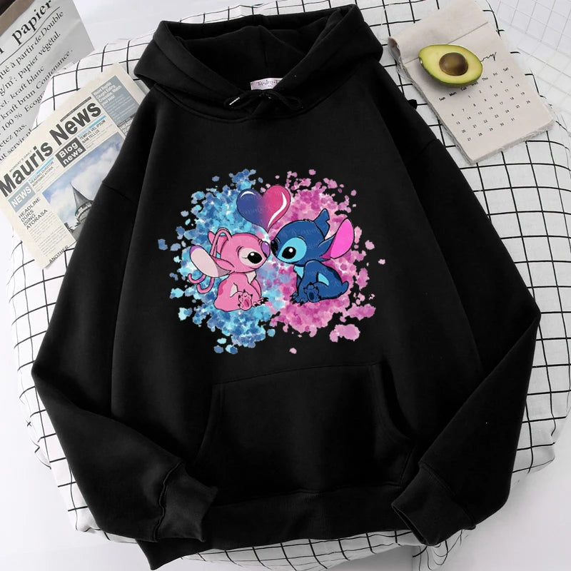 O-Neck Angel Print Hooded Sweatshirt Long Sleeves