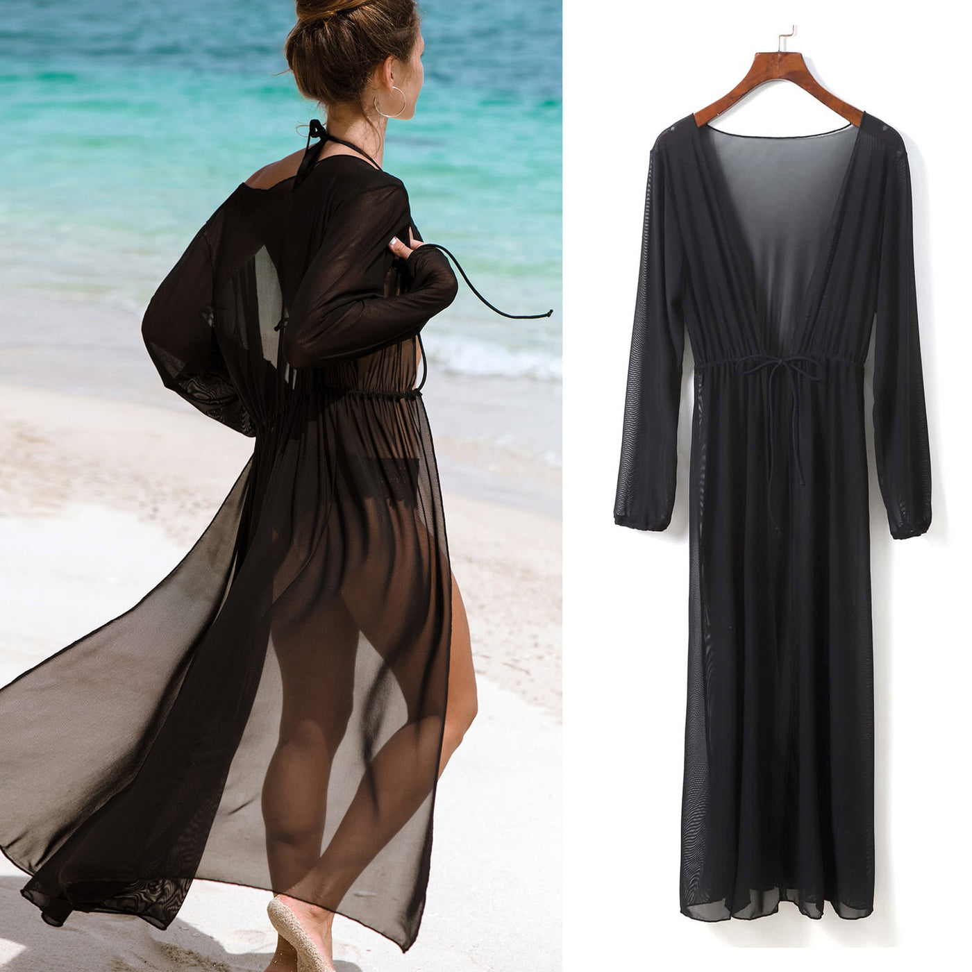 Black Mesh Tunic Casual Summer Beach Dress