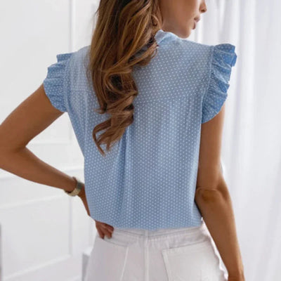 Elegant Ruffles Sleeveless Polka Pot Lace Up Tie Bow Blouses and Shirts