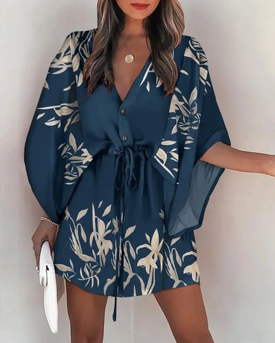 Flying Sleeve V-neck Print Beach Party Dresses