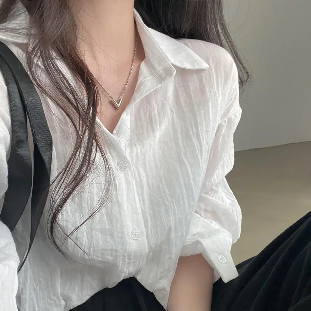 Trendy Shirt Blouse Simple Thin Pure Color Anti-UV Shirt