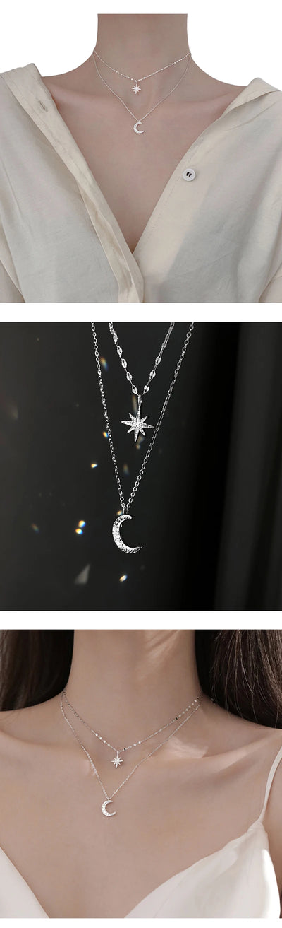 Star Chain Layer Moon Clavicle Necklace