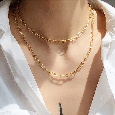 Simple Gold Color Stainless Steel Thick Chain Necklaces