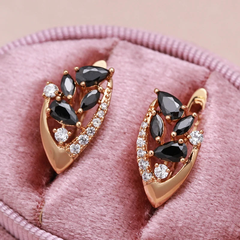 Black Zircon Golden Earrings