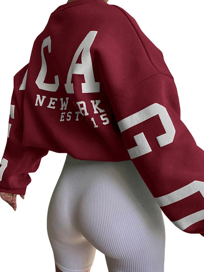 Drop Shoulder Letter Print Long Sleeve Casual Hoodie Tops