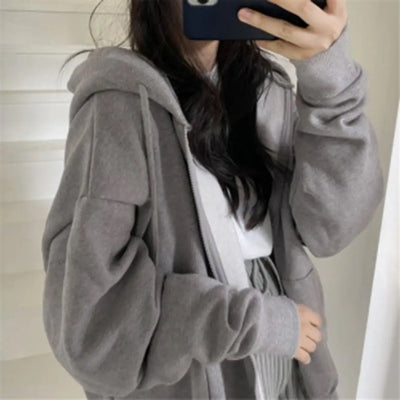 Zip Up Sweatshirt Casual Oversized Hooded