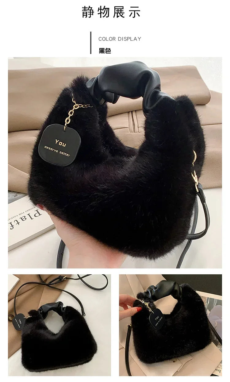 Women Faux Fur Plush Handbags